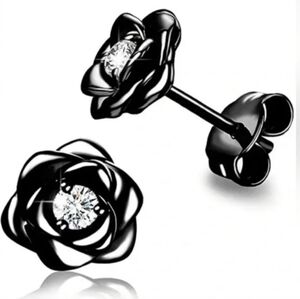 ⁶Sterling Silver Post 18K Gold Plated 3D Realistic Rose Cubic Zirconia Earrings,